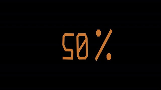 Seamless Pattern Loop Modern Graphic animation 50 Percent Promotion Element Number Icon. Suitable for contexts related to promotion, achievement, or completion on transparent background. 