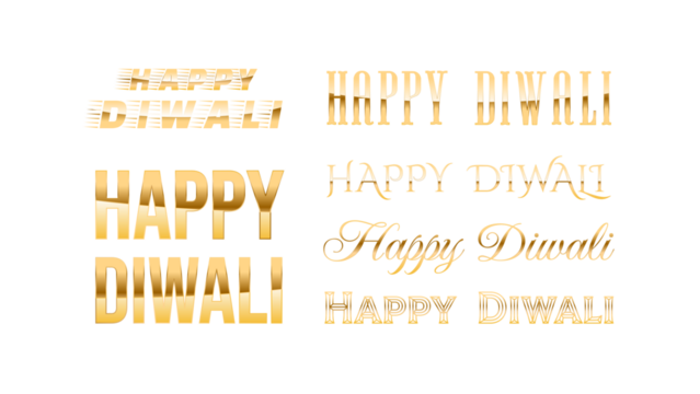 "Dazzling Happy Diwali Font Designs: A Curated Collection of Golden Text Styles for Festive Greetings"