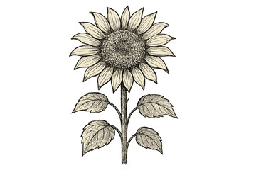 Fototapeta premium Irregular vector head illustration sketch large sunflower tall blooming texture doodle
