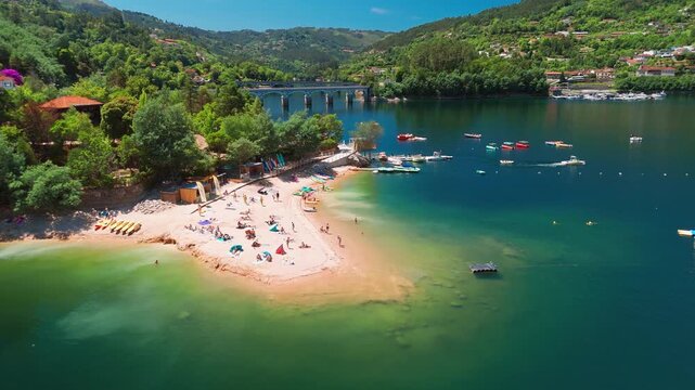 Aerial View of Praia de Alqueirao Beach and River Caldo, Northern Portugal