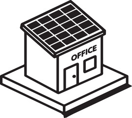 Modern Isometric Office Vector with Solar Panels – Sustainable Architecture Silhouette