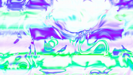 Abstract psychedelic glitch waves with neon colors, distorted digital fluid texture and VHS scanline effect