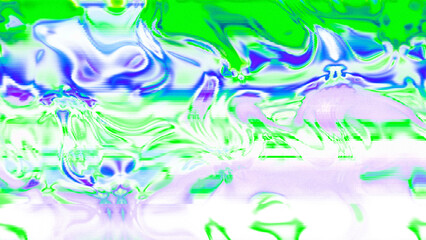 Abstract psychedelic glitch waves with neon colors, distorted digital fluid texture and VHS scanline effect
