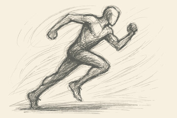 Fototapeta premium Suggested posture illustration loose running vector curved sketch strokes dynamic