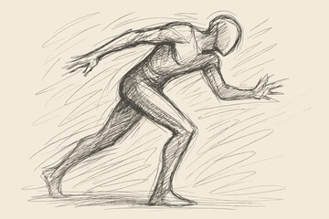 Fototapeta premium Outlined leaning gesture immediacy forward fast illustration minimal dynamic sketch vector marks