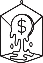 Minimalist Melting Dollar Art &ndash; Symbolic Line Drawing of Financial Decay in Hanging Frame