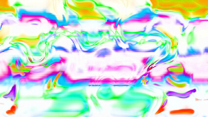 Abstract psychedelic glitch waves with neon colors, distorted digital fluid texture and VHS scanline effect