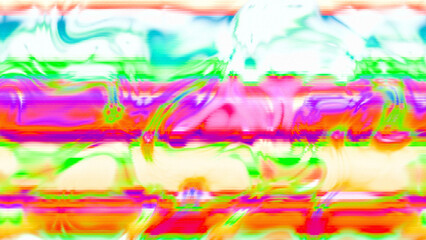 Abstract psychedelic glitch waves with neon colors, distorted digital fluid texture and VHS scanline effect