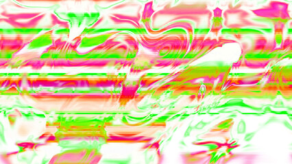 Abstract psychedelic glitch waves with neon colors, distorted digital fluid texture and VHS scanline effect