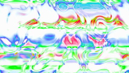 Abstract psychedelic glitch waves with neon colors, distorted digital fluid texture and VHS scanline effect