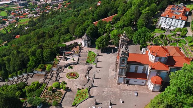 Aerial of Bom Jesus do Monte Sanctuary near Braga, Northern Portugal