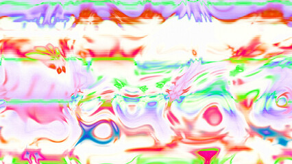 Abstract psychedelic glitch waves with neon colors, distorted digital fluid texture and VHS scanline effect