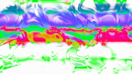 Abstract psychedelic glitch waves with neon colors, distorted digital fluid texture and VHS scanline effect