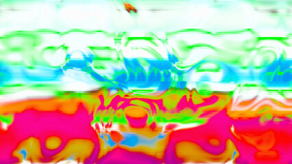 Abstract psychedelic glitch waves with neon colors, distorted digital fluid texture and VHS scanline effect