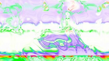 Abstract psychedelic glitch waves with neon colors, distorted digital fluid texture and VHS scanline effect