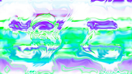 Abstract psychedelic glitch waves with neon colors, distorted digital fluid texture and VHS scanline effect