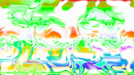 Abstract psychedelic glitch waves with neon colors, distorted digital fluid texture and VHS scanline effect
