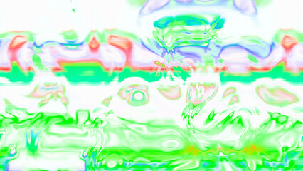 Abstract psychedelic glitch waves with neon colors, distorted digital fluid texture and VHS scanline effect