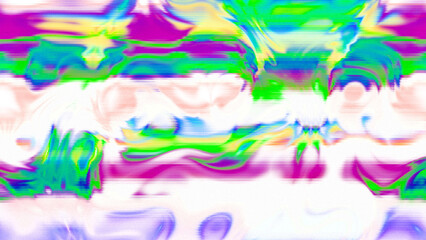 Abstract psychedelic glitch waves with neon colors, distorted digital fluid texture and VHS scanline effect
