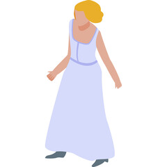 Stylized Woman in White Gown and Blue Shoes Standing on Transparent Background
