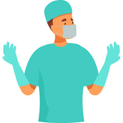 Surgeon Wearing Teal Scrubs Blue Gloves and Face Mask Ready for Operation on Transparent Background