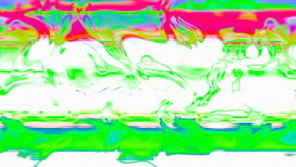 Abstract psychedelic glitch waves with neon colors, distorted digital fluid texture and VHS scanline effect