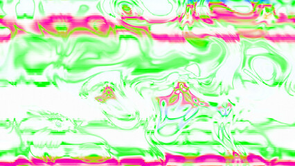 Abstract psychedelic glitch waves with neon colors, distorted digital fluid texture and VHS scanline effect