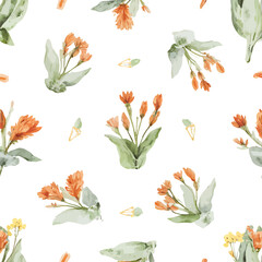 Seamless Abstract Watercolor Floral Pattern in Sage Green and Terracotta | Repeating Botanical Watercolor Design in Earthy Tones | Soft Sage and Terracotta Floral Seamless Background