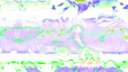 Abstract psychedelic glitch waves with neon colors, distorted digital fluid texture and VHS scanline effect
