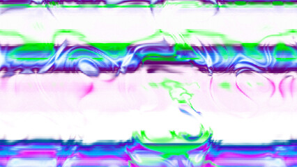 Abstract psychedelic glitch waves with neon colors, distorted digital fluid texture and VHS scanline effect