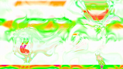 Abstract psychedelic glitch waves with neon colors, distorted digital fluid texture and VHS scanline effect