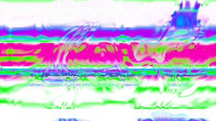Abstract psychedelic glitch waves with neon colors, distorted digital fluid texture and VHS scanline effect