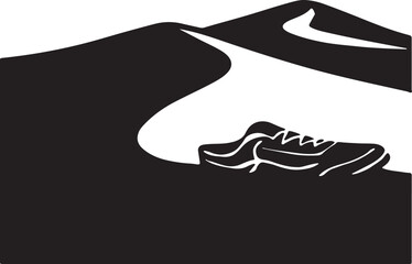 Minimalist Trail Journey Art &ndash; Lone Shoe on Winding Path Through Hills