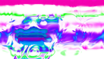 Abstract psychedelic glitch waves with neon colors, distorted digital fluid texture and VHS scanline effect