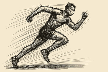 Fototapeta premium Vector illustration shadows dynamic strokes sketch bold crosshatched ink figure speed motion