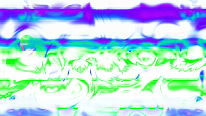 Abstract psychedelic glitch waves with neon colors, distorted digital fluid texture and VHS scanline effect