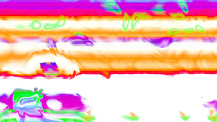 Abstract psychedelic glitch waves with neon colors, distorted digital fluid texture and VHS scanline effect