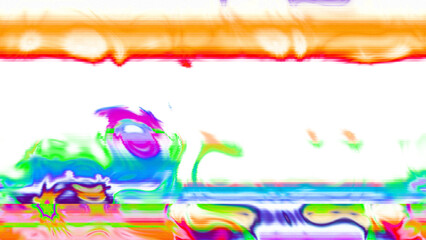 Abstract psychedelic glitch waves with neon colors, distorted digital fluid texture and VHS scanline effect