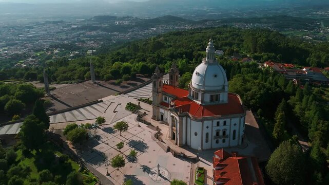 Aerial of Sanctuary of Our Lady of Sameiro near Braga, Northern Portugal