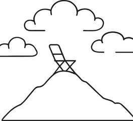 Minimalist Mountain Summit Art – Chair of Solitude and Reflection in Line Drawing