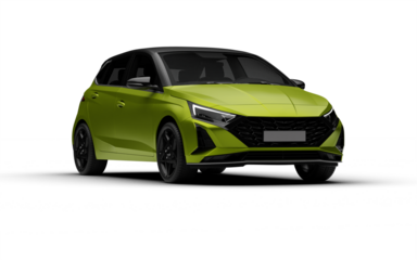 Front right three-quarter view of the green colored modern hatchbag car with transparent background.