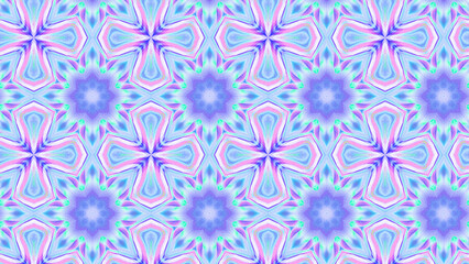 Seamless psychedelic kaleidoscope pattern with neon green, pink and orange mandala symmetry