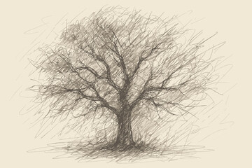 Obraz premium Lines illustration crosshatched balanced shading suggesting scribbled tree rough artistry vector