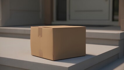Isolated Cardboard Parcel at Home Porch