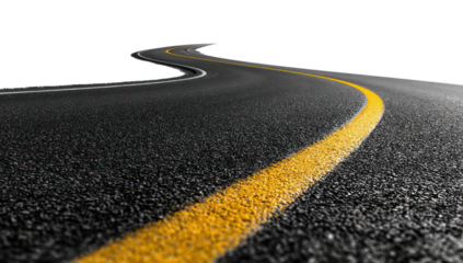 PNG Asphalt road with yellow lines curved perspective minimalist.
