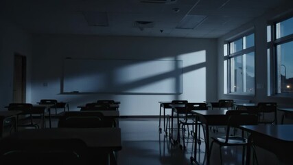 Empty Classroom Transitions From Day to Night Gradually Changing