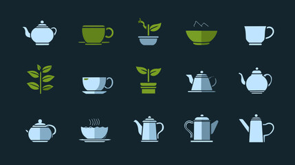 Collection of Tea and Plant Icons for Beverage and Nature Themes.