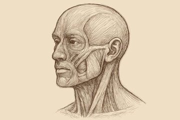 Pencil jaw muscles vector cheek head sketch detailed illustration tendons outlined anatomical