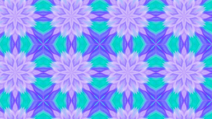 Seamless psychedelic kaleidoscope pattern with neon green, pink and orange mandala symmetry