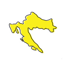 Simplified yellow outline map of Croatia in doodle style